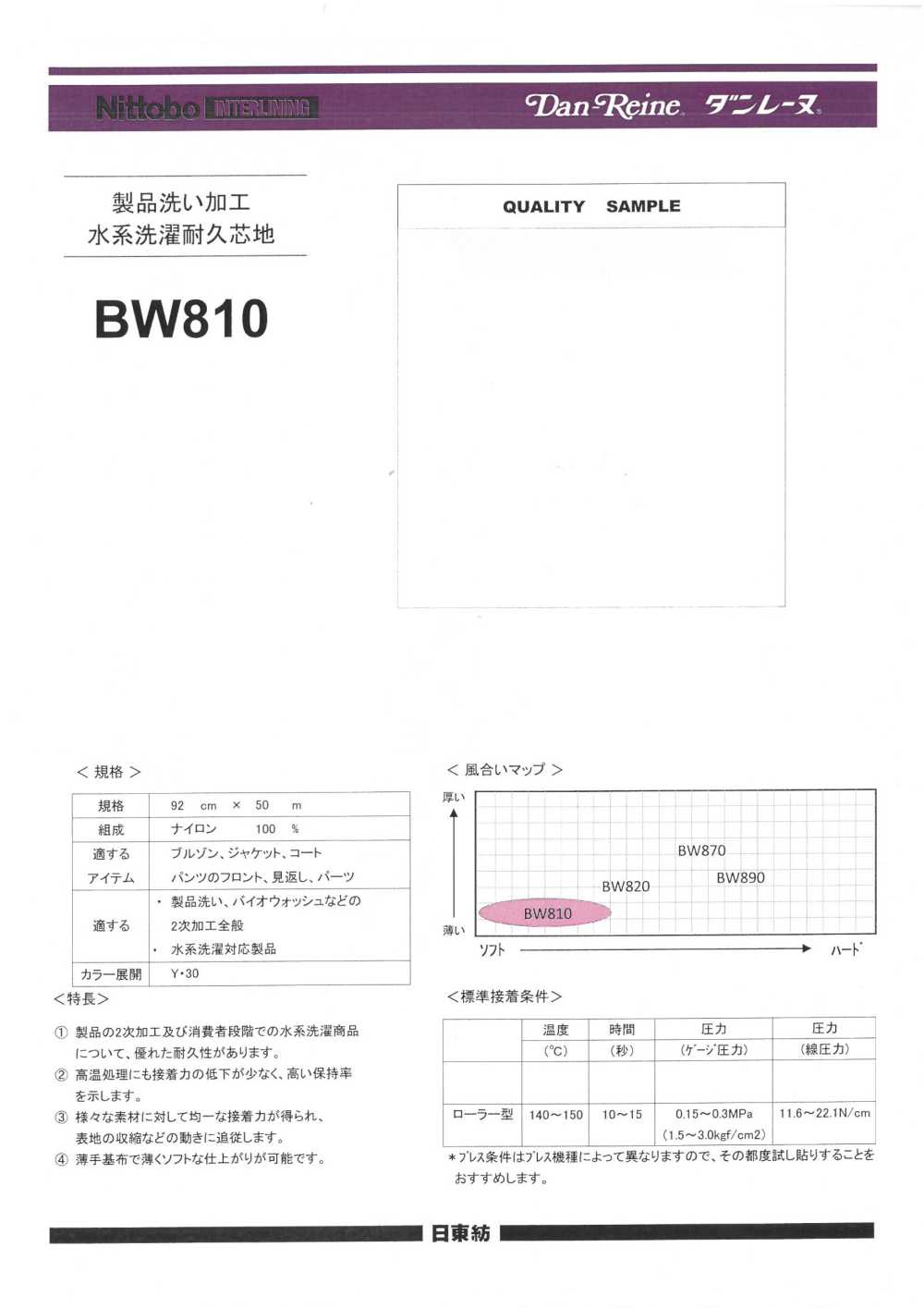 BW810 製品洗い加工水系洗濯耐久芯地(15D) 日東紡インターライニング