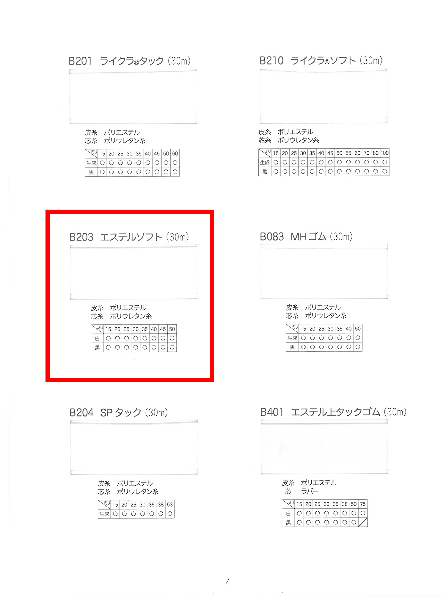 B203 エステルソフト(30m)[ゴム] 500 BRAIDS & WEBBING