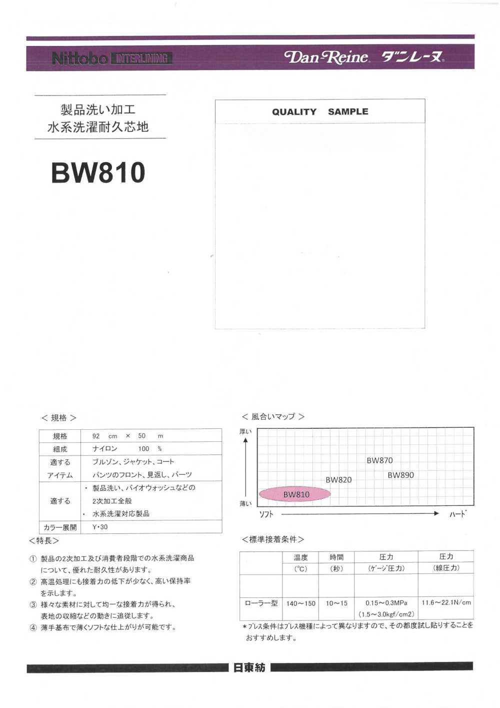 BW810 製品洗い加工水系洗濯耐久芯地(15D) 日東紡アドバンテックス
