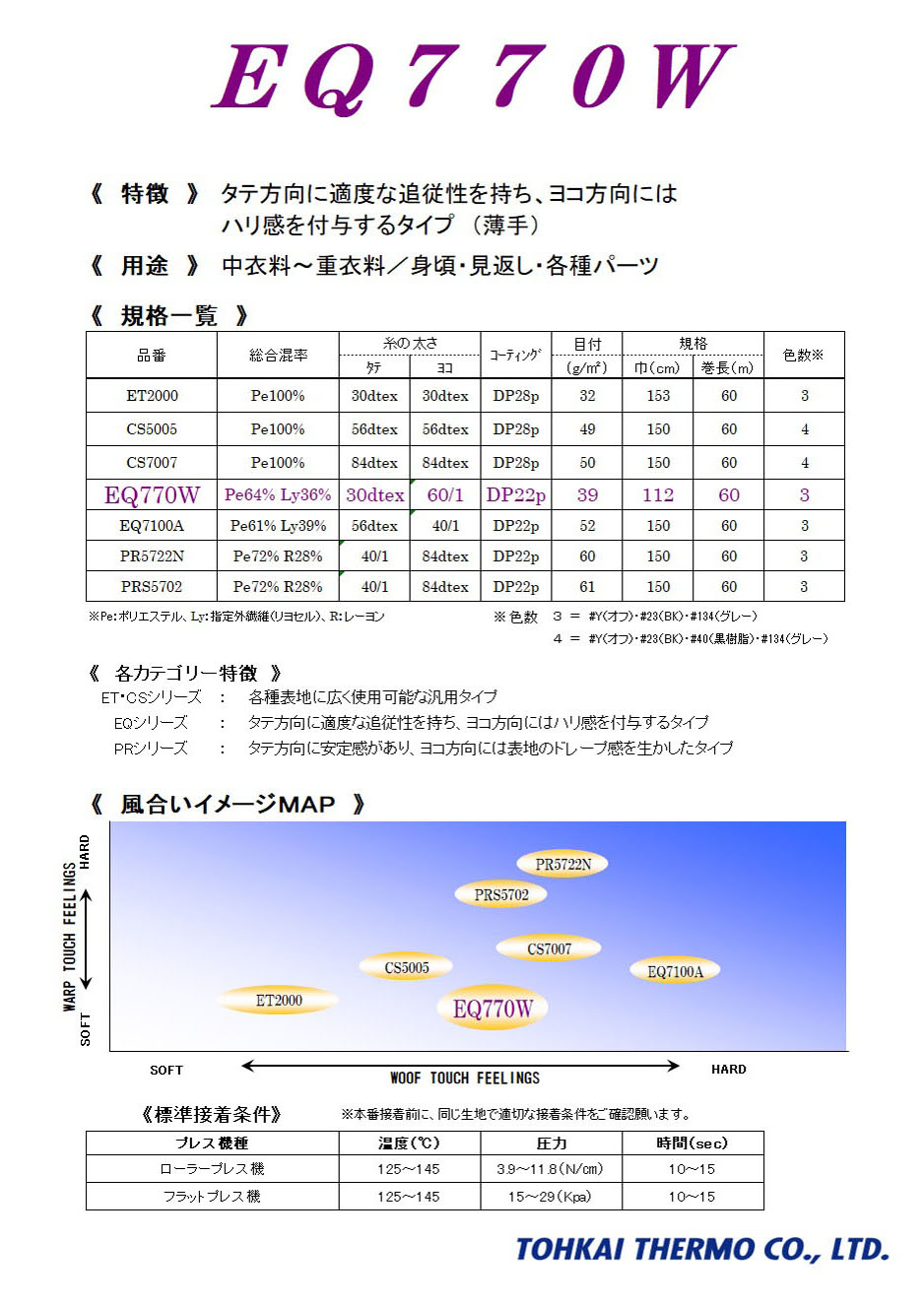 EQ770W EQシリーズ＜重衣料向接着芯＞[芯地] 東海サーモ(Thermo)