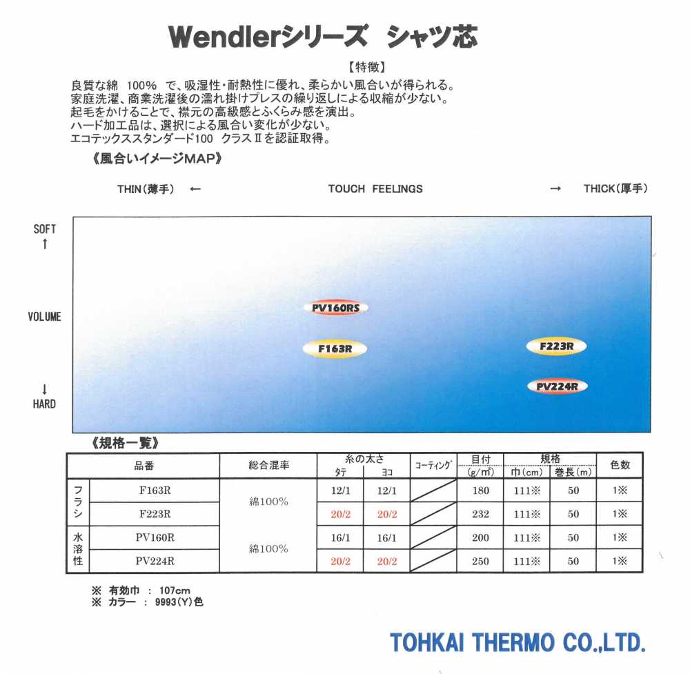 F163R シャツ芯(フラシ)[芯地] 東海サーモ(Thermo)