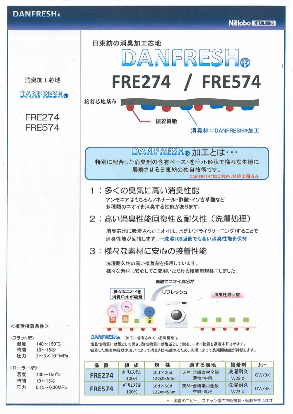 FRE274 【日東紡】消臭加工芯地  DANFRESH 薄地〜中肉向け 日東紡インターライニング