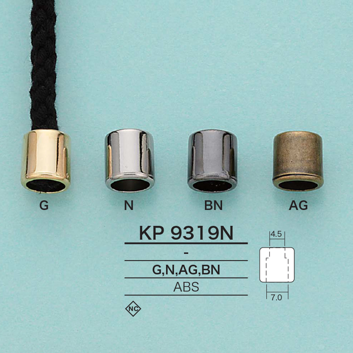 KP9319N 筒型コードエンド(メッキ加工)[バックル・カン類] アイリス