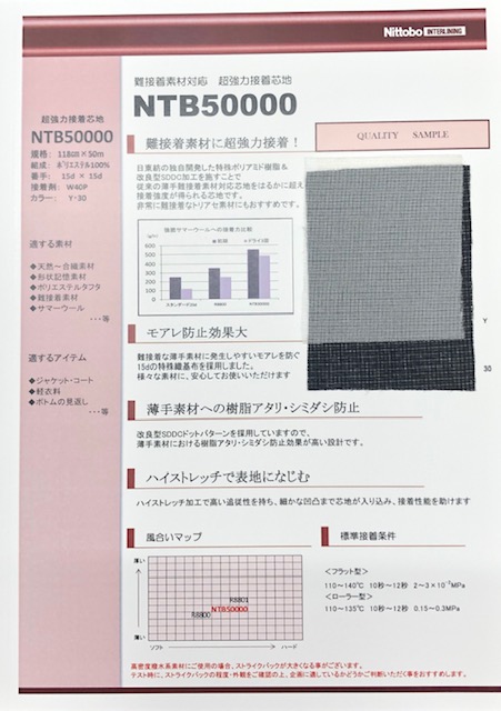 NTB50000 難接着素材対応 超強力接着芯地 日東紡アドバンテックス
