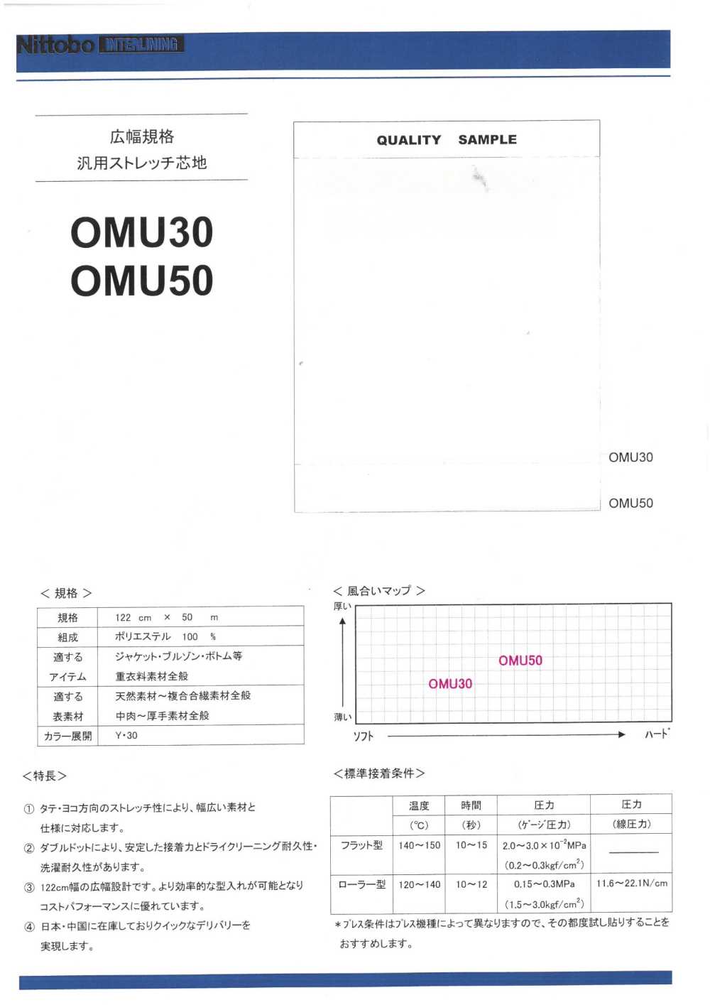 OMU30 広幅規格 汎用ストレッチ芯地 日東紡アドバンテックス