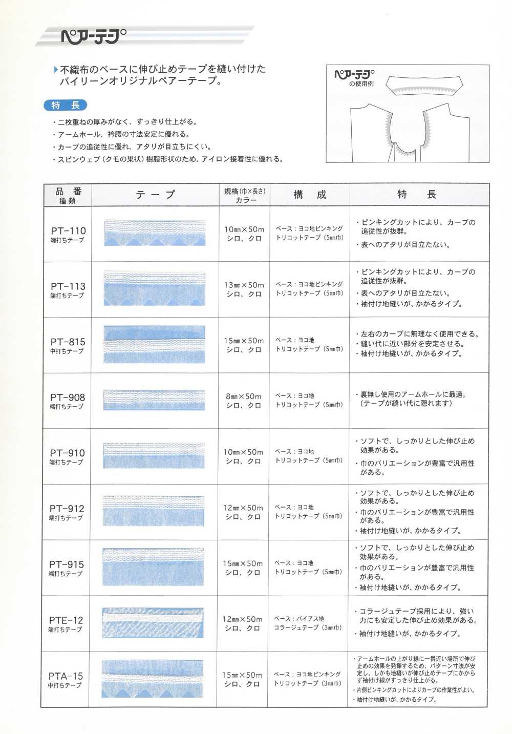 PT912S ペアーテープ 12MM 黒[伸止テープ]