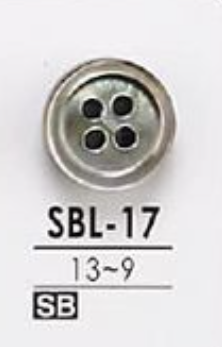 SBL17 黒蝶貝製 表穴4つ穴ボタン 無色 アイリス