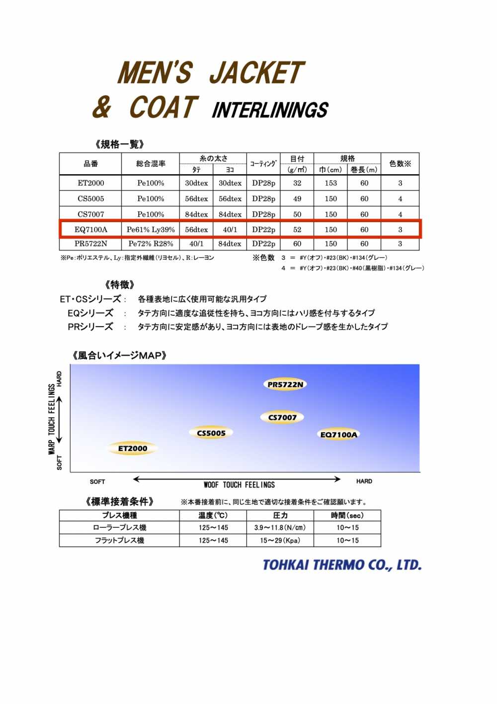 EQ7100A EQシリーズ＜重衣料向接着芯＞[芯地] 東海サーモ(Thermo)