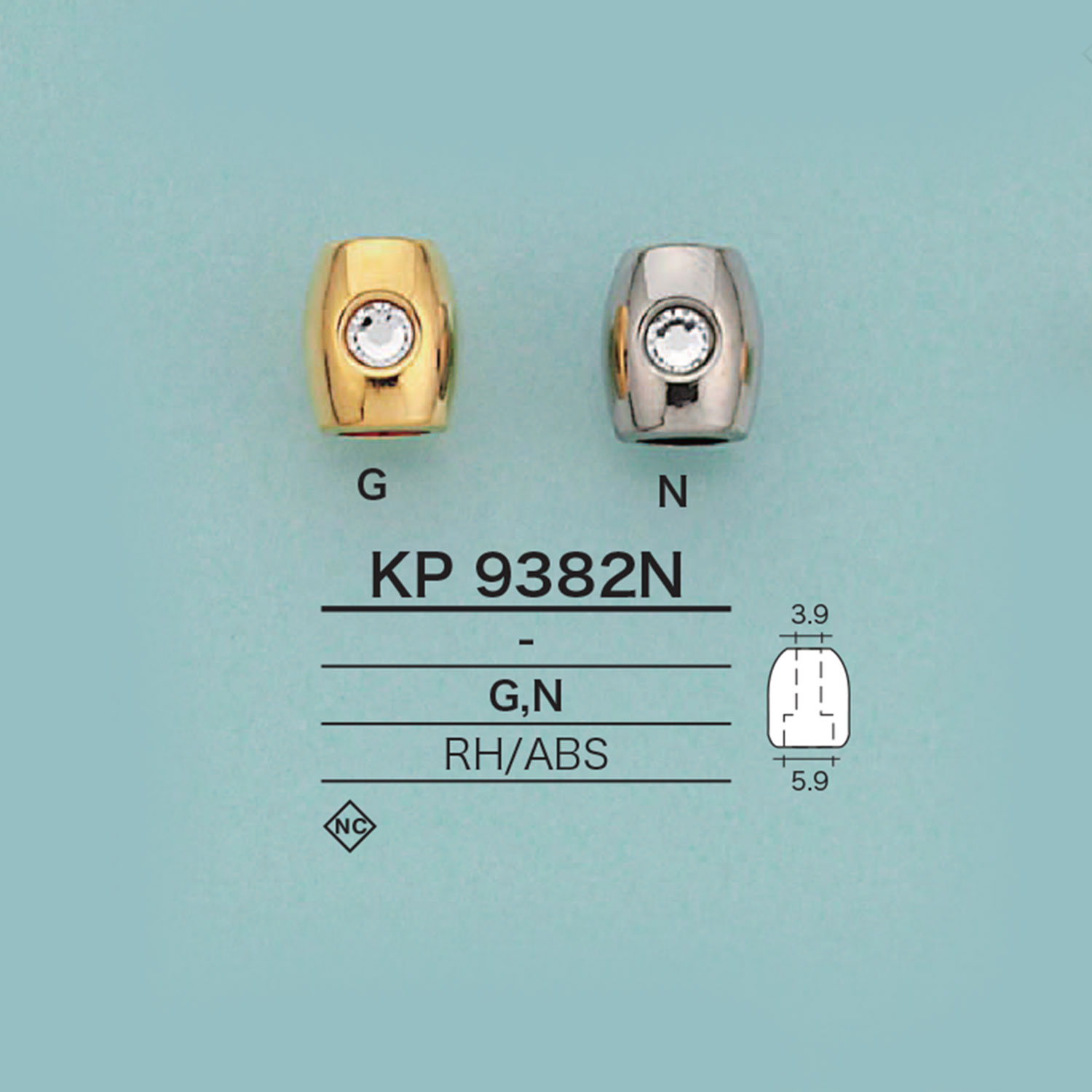 KP9382N ラインストーン付きコードエンド(メッキ加工)[バックル・カン類] アイリス