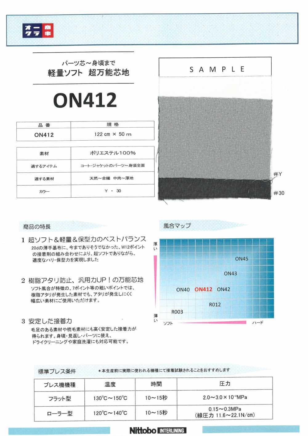 ON412 軽量ソフト 超万能芯地 20D 日東紡アドバンテックス