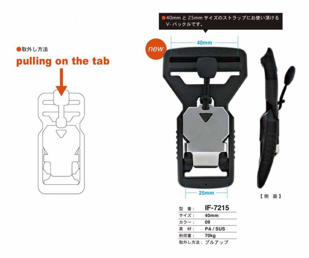 IF-7215 40MM プルアップ V-バックル[バックル・カン類] FIDLOCK