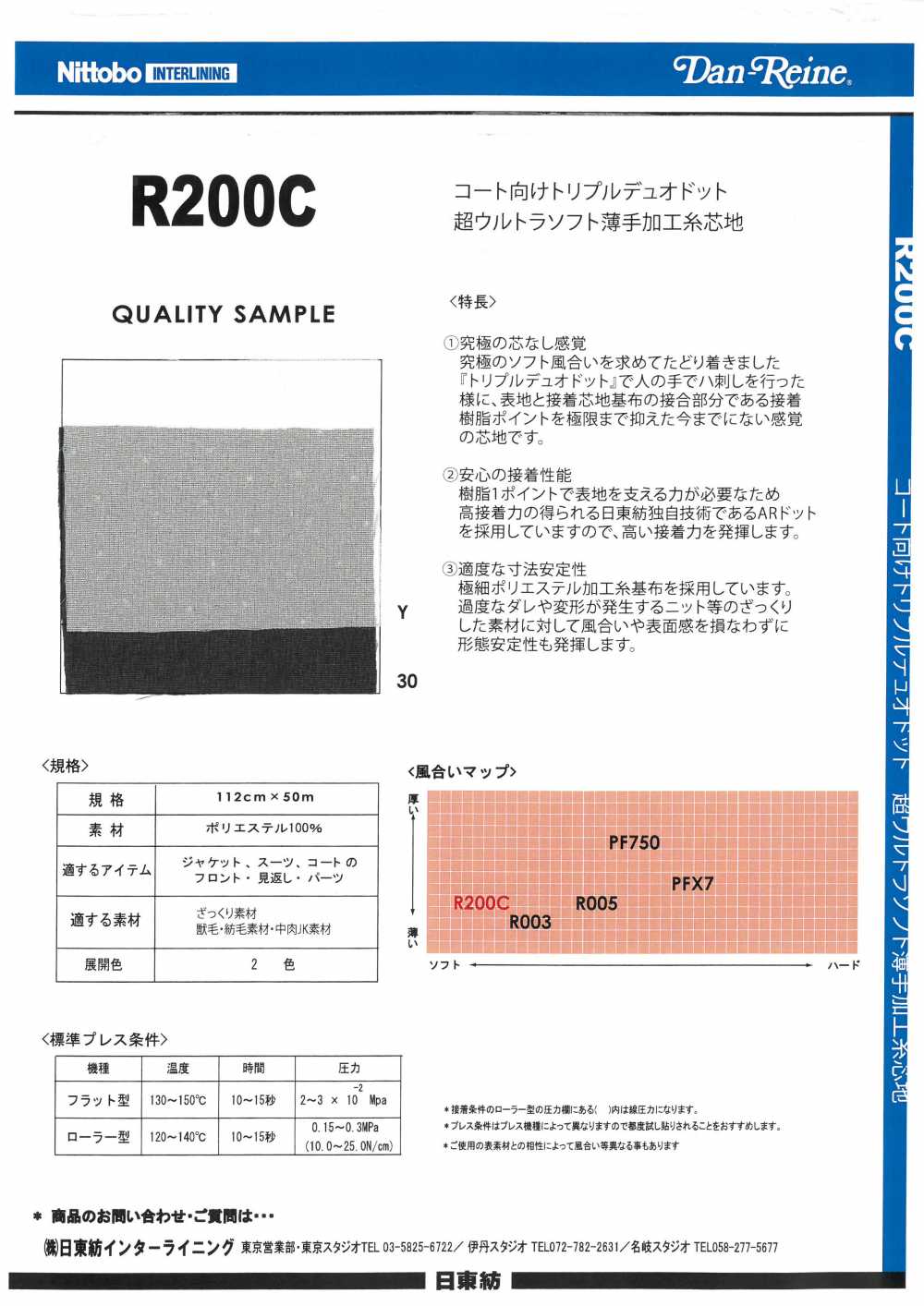 R200C コート向け トリプルデュオドット 超ウルトラソフト 薄手加工糸 芯地 日東紡アドバンテックス