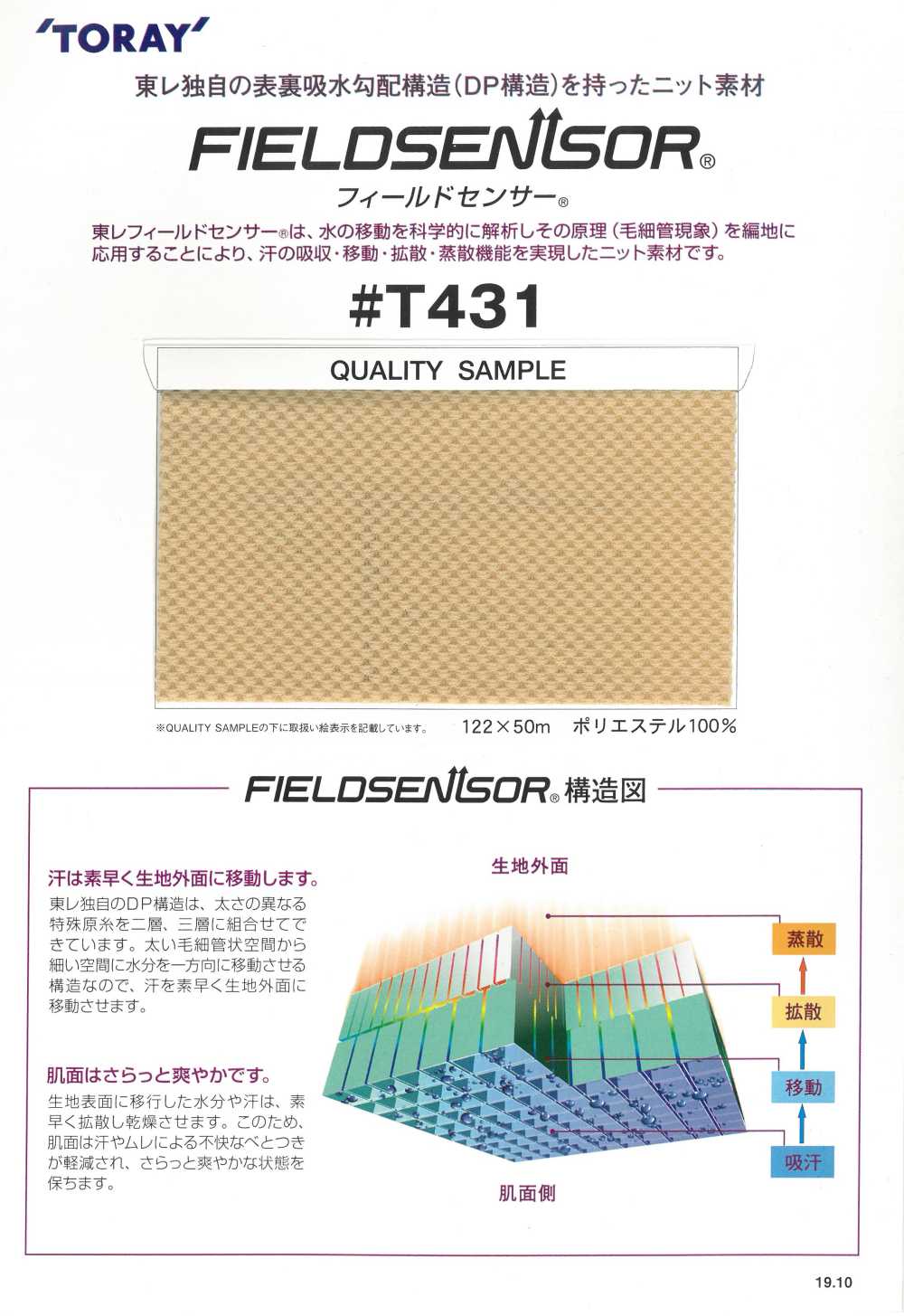 T431 東レ フィールドセンサー® インナー用 ニット素材[生地] 田村駒