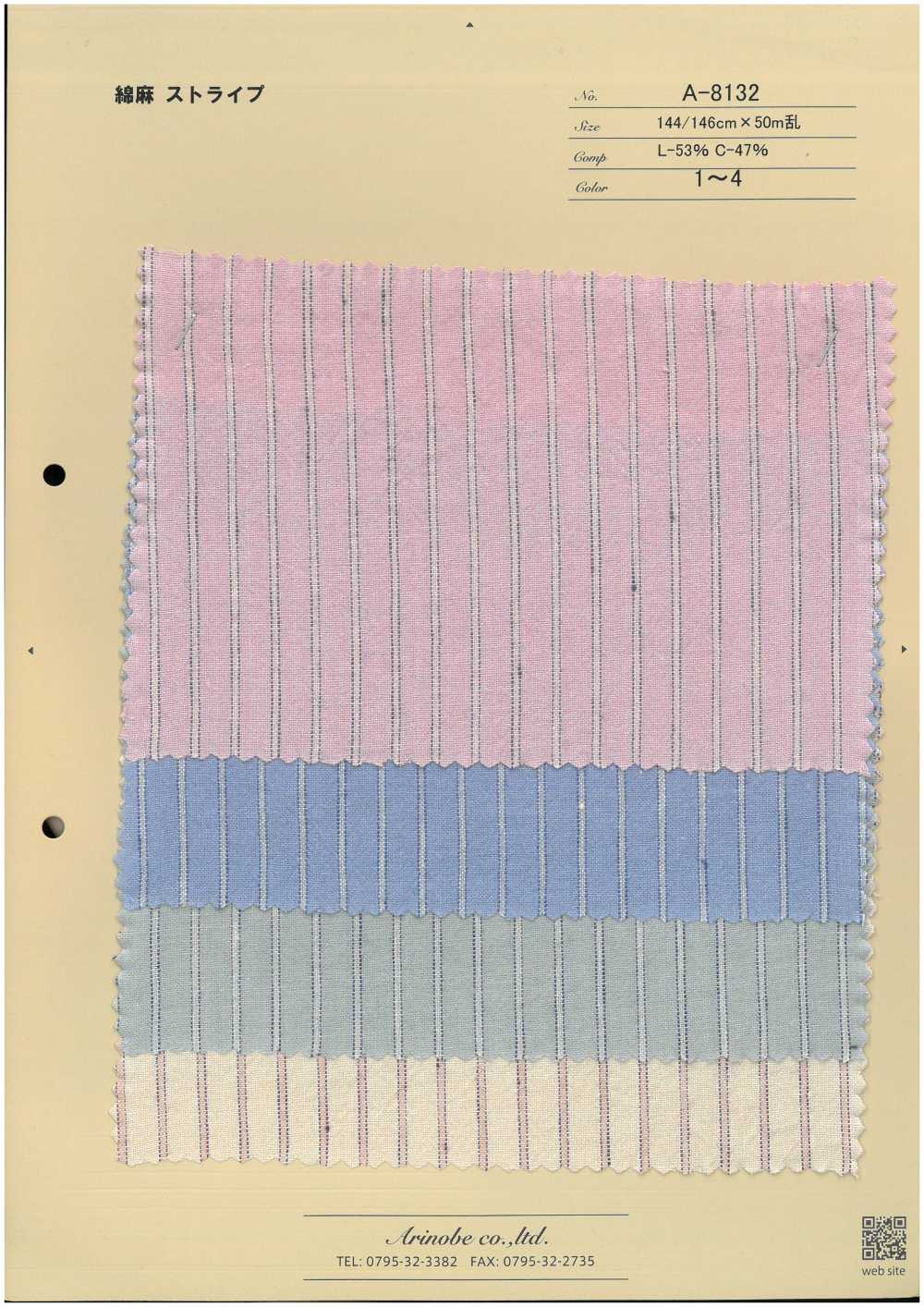 A-8132 綿麻ストライプ[生地] 有延商店