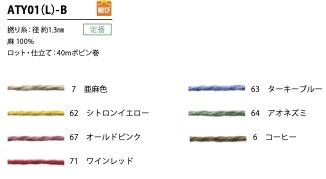 ATY01(L)-B 麻ツイストヤーン 紐 1.3MM[リボン・テープ・コード] こるどん