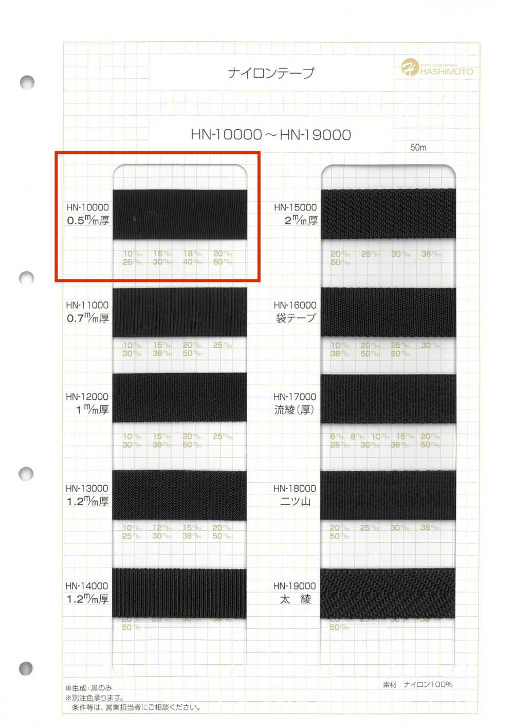 HN-10000 0.5mm厚 ナイロンテープ[リボン・テープ・コード] ノンネーム