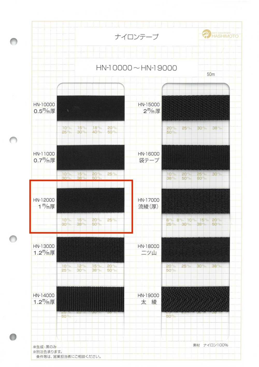 HN-12000 1mm厚 ナイロンテープ[リボン・テープ・コード] ノンネーム