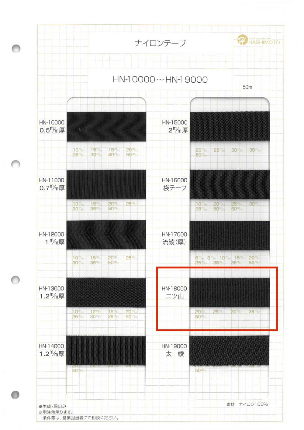 HN-18000 二ツ山 ナイロンテープ[リボン・テープ・コード] ノンネーム