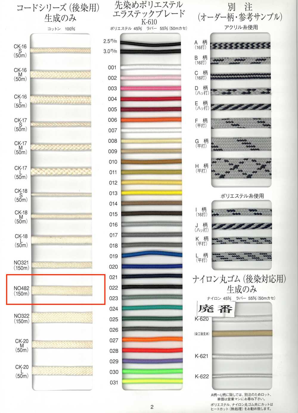 NO482 後染め用 コットンコード[リボン・テープ・コード] RIVER