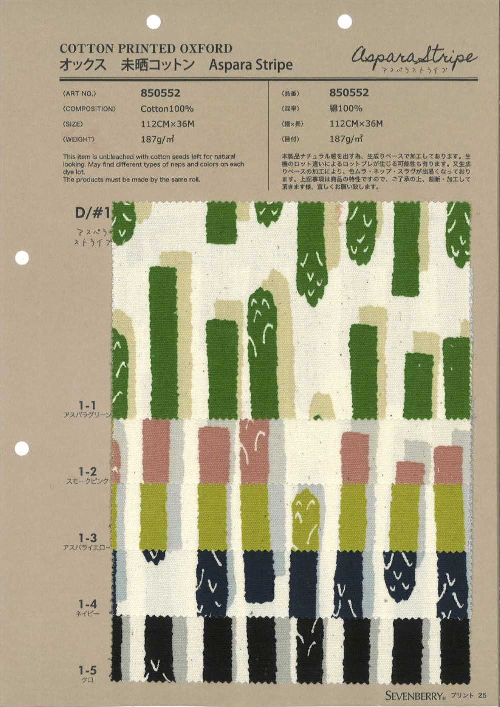 850552 オックス 未晒 コットン Aspara Stripe[生地] VANCET