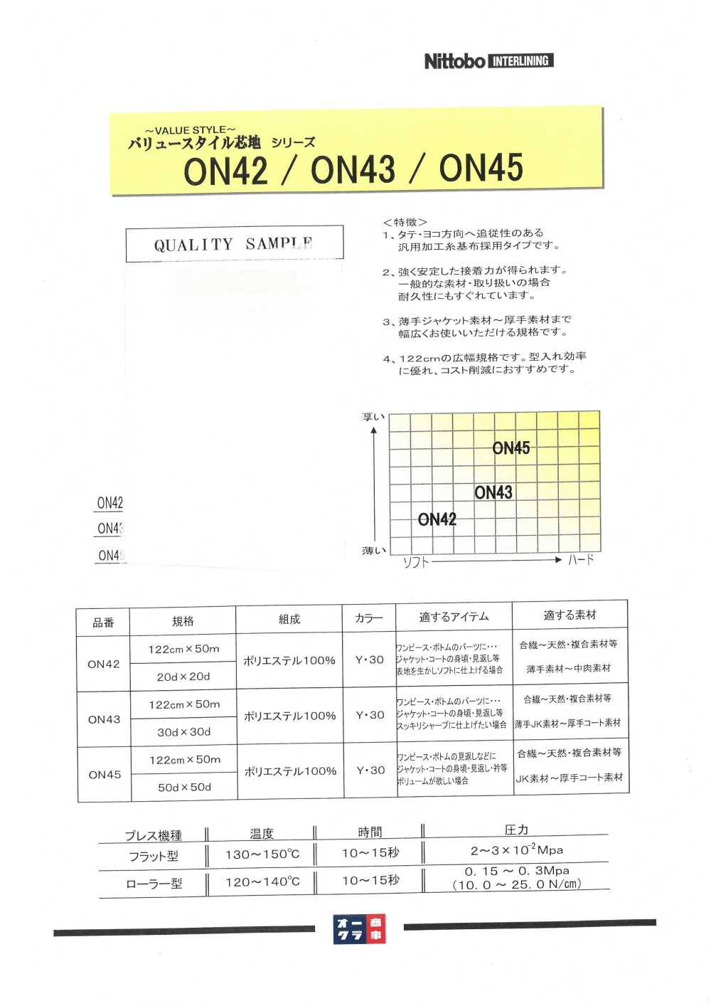 ON42 重衣料向け汎用芯(20D)[芯地] 日東紡アドバンテックス