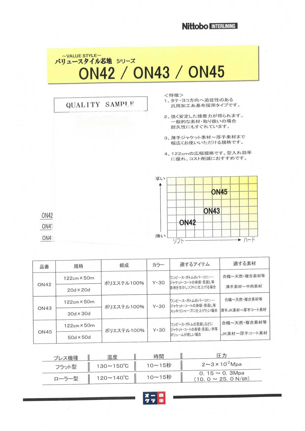 ON42 重衣料向け汎用芯(20D)[芯地] 日東紡インターライニング