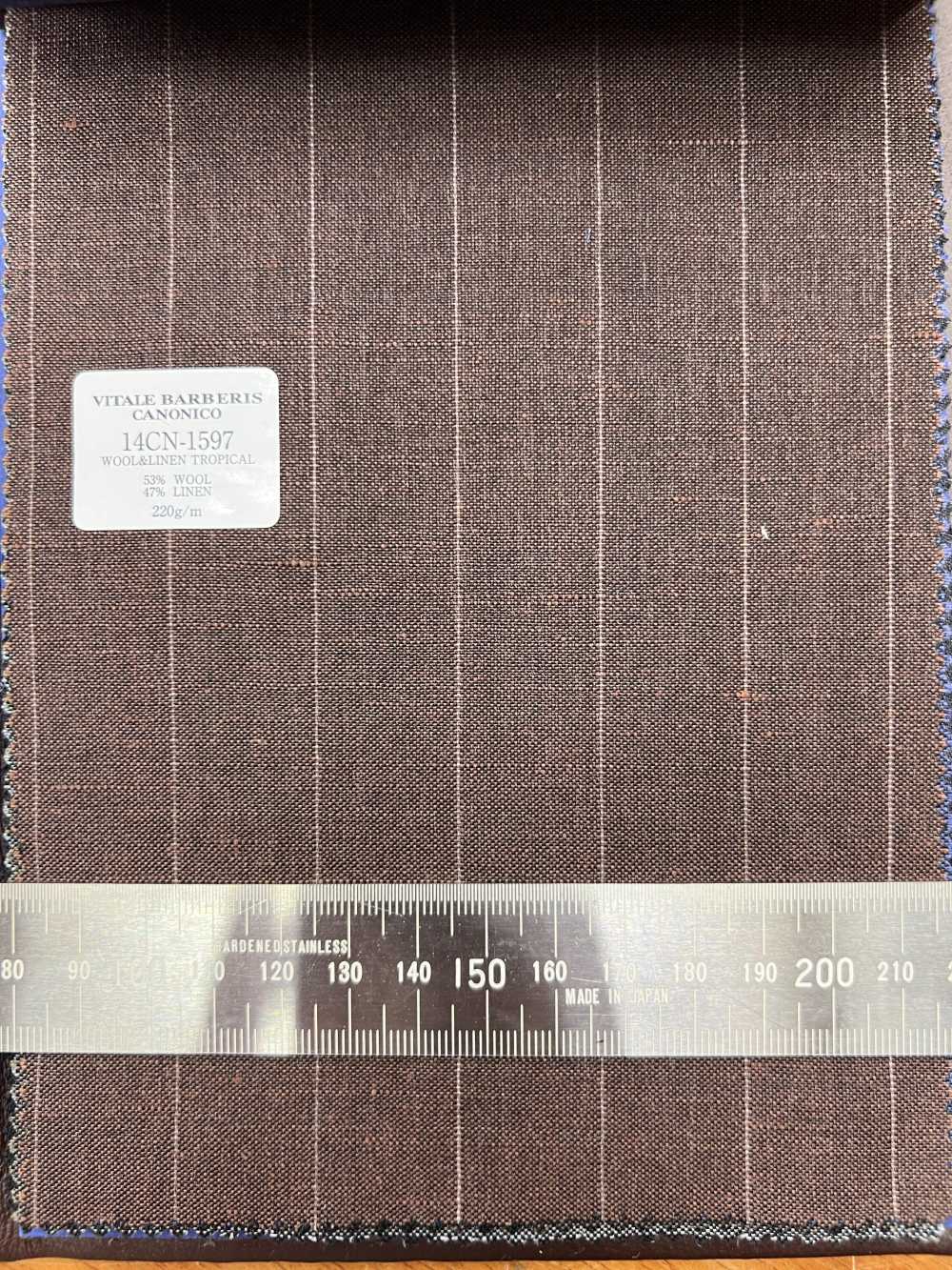 14CN1597 CANONICO 21 micron Wool & Linen ストライプ ブラウン[生地] CANONICO(カノニコ)
