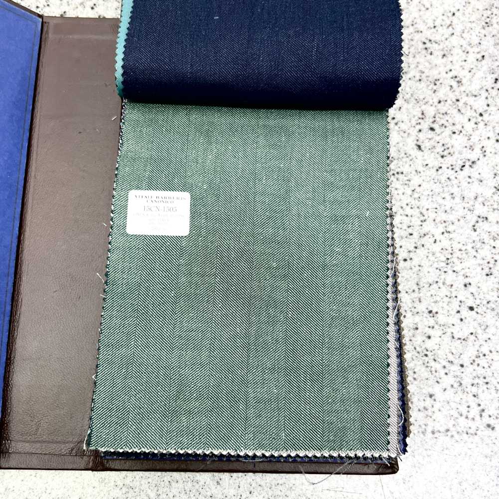 15CN1505 CANONICO(カノニコ) LINEN&21μ WOOL SUITING 緑 ヘリンボーン[生地] CANONICO(カノニコ)