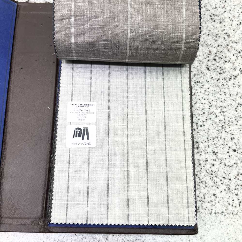 15CN1575 CANONIC カノニコ WOOL SILK&LINEN TROPICAL ペンシルストライプ ベージュ[生地] CANONICO(カノニコ)