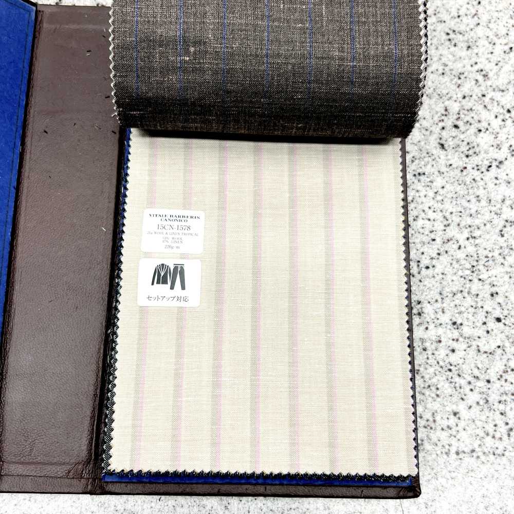 15CN1578 CANONIC カノニコ 21μ WOOL&LINEN TROPICAL ストライプ ベージュ[生地] CANONICO(カノニコ)