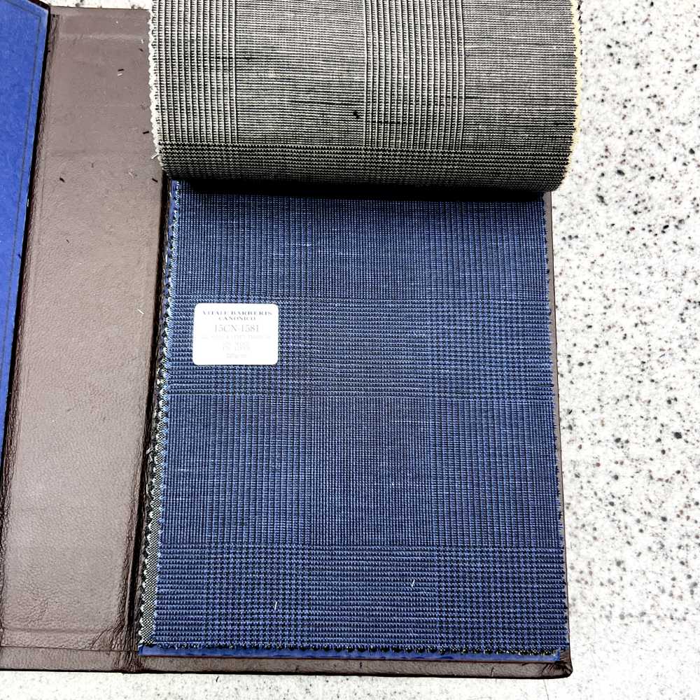 15CN1581 CANONIC カノニコ 21μ WOOL&LINEN TROPICAL 青 グレンチェック[生地] CANONICO(カノニコ)