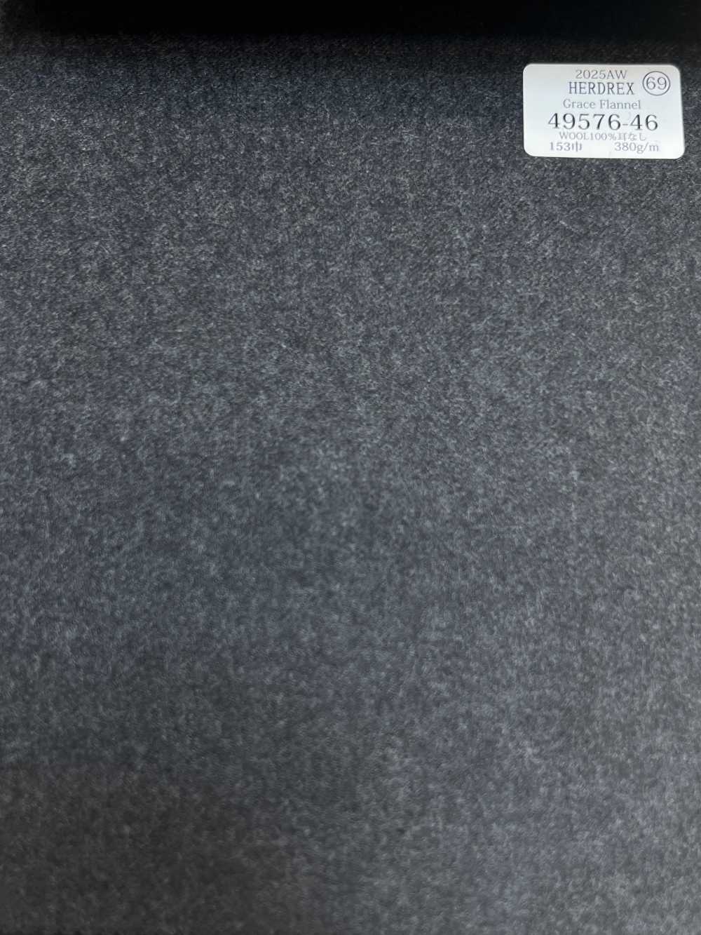 49576-46 25AW HERDREX 【Grace Flannel】 グレイスフランネル チャコールグレー 無地[生地] 国島株式会社