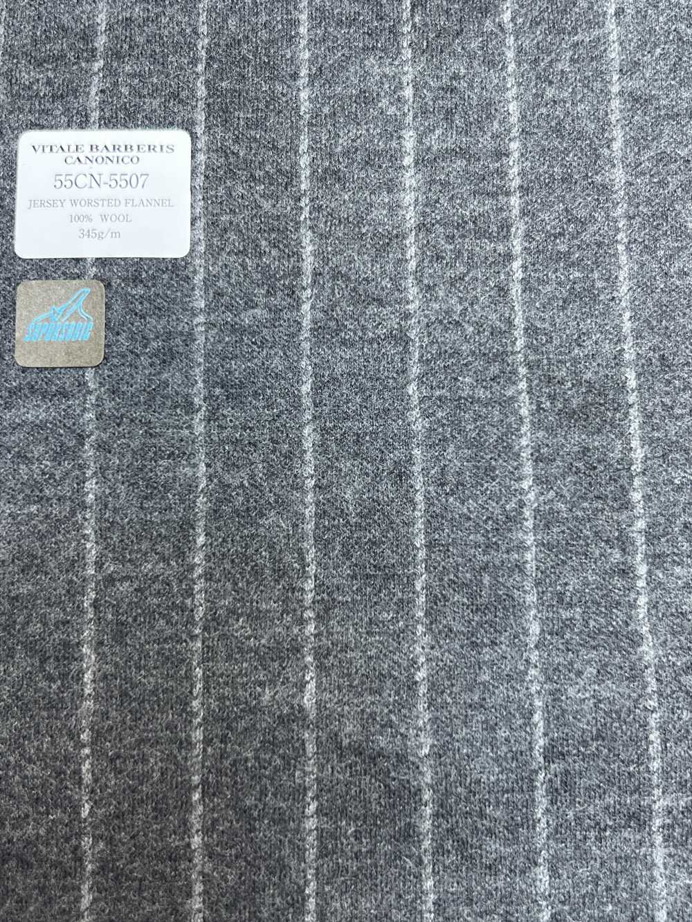 55CN5507 CANONICO(カノニコ) JERSEY WORSTED FLANNEL グレー チョークストライプ[生地] CANONICO(カノニコ)