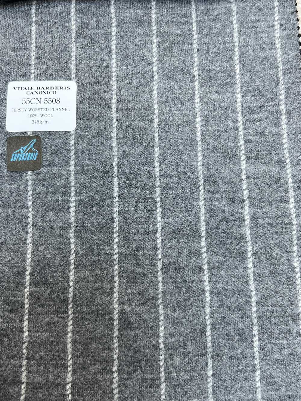 55CN5508 CANONICO(カノニコ) JERSEY WORSTED FLANNEL ライトグレー チョークストライプ[生地] CANONICO(カノニコ)