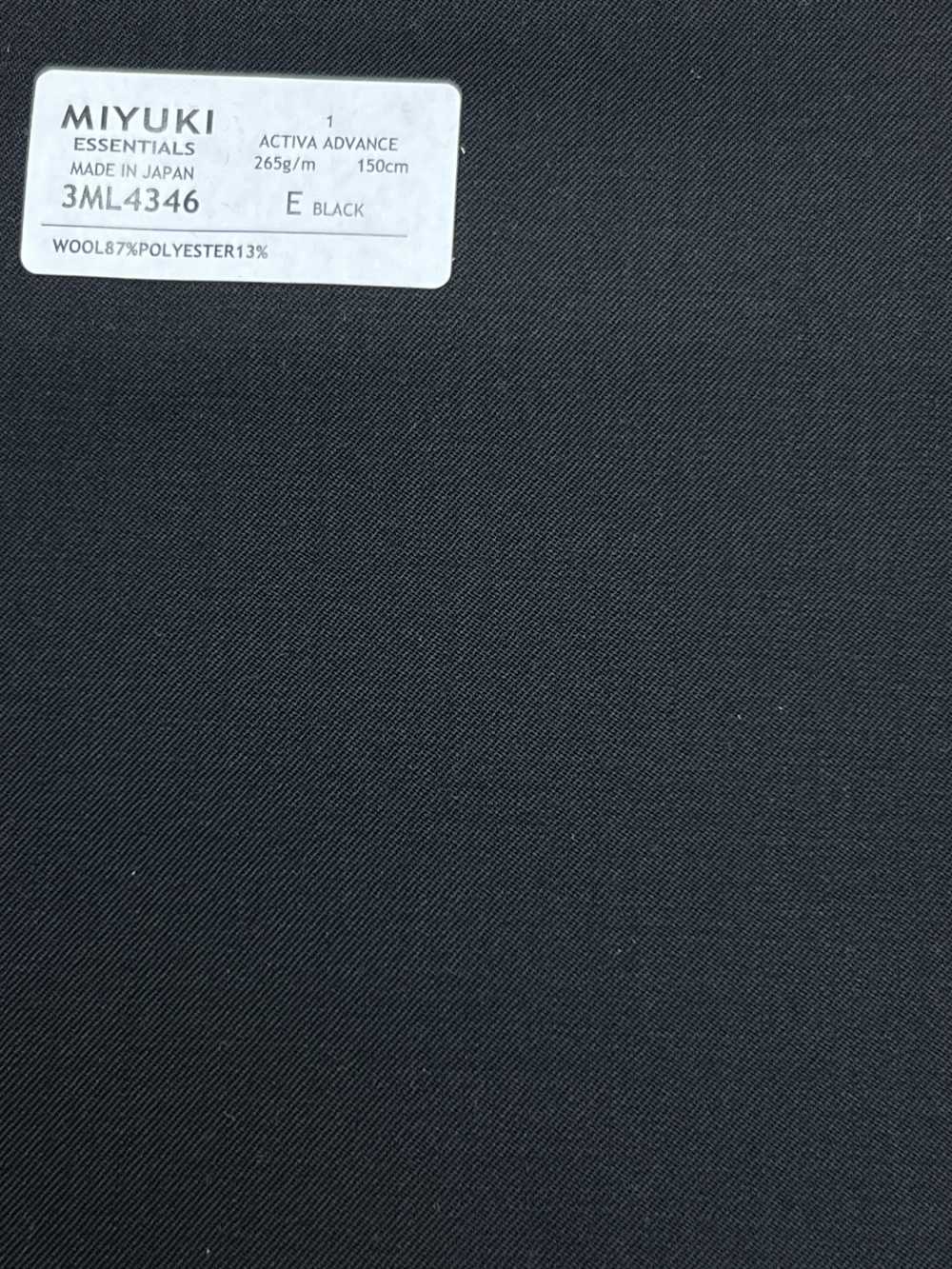 3ML4346 26SS 御幸生地 MIYUKI エッセンシャルズ ESSENTIALS ACTIVA ADVANCE 黒 無地 御幸毛織(ミユキ)