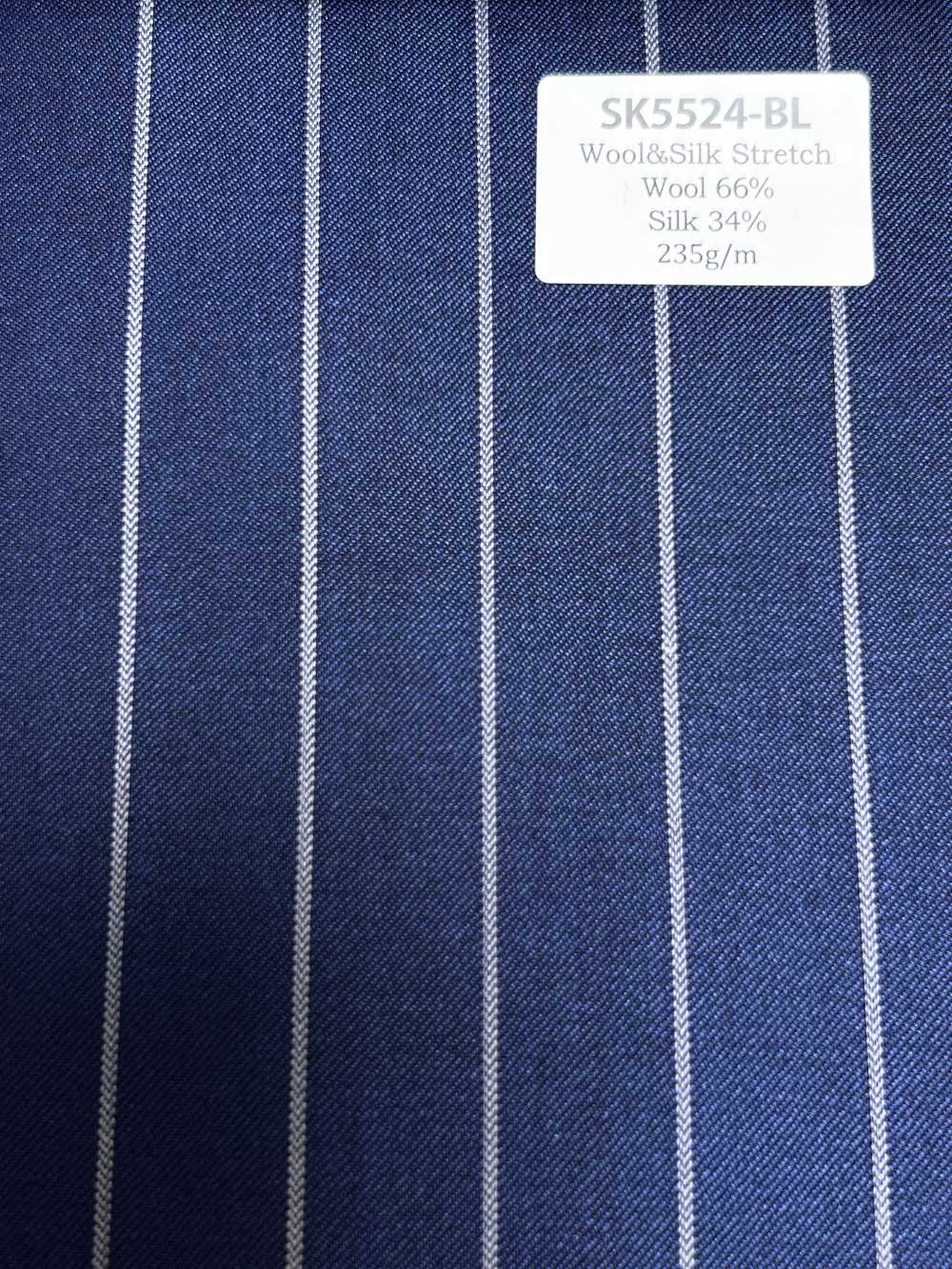 SK5524-BL 定番  国産 シルクウールストレッチ ストライプ ネイビー[生地] 細井商事株式会社
