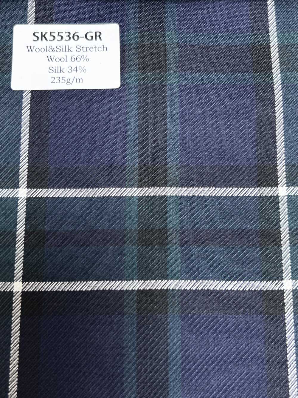 SK5536-GR 定番  国産 シルクウールストレッチ チェック グリーン[生地] 細井商事株式会社