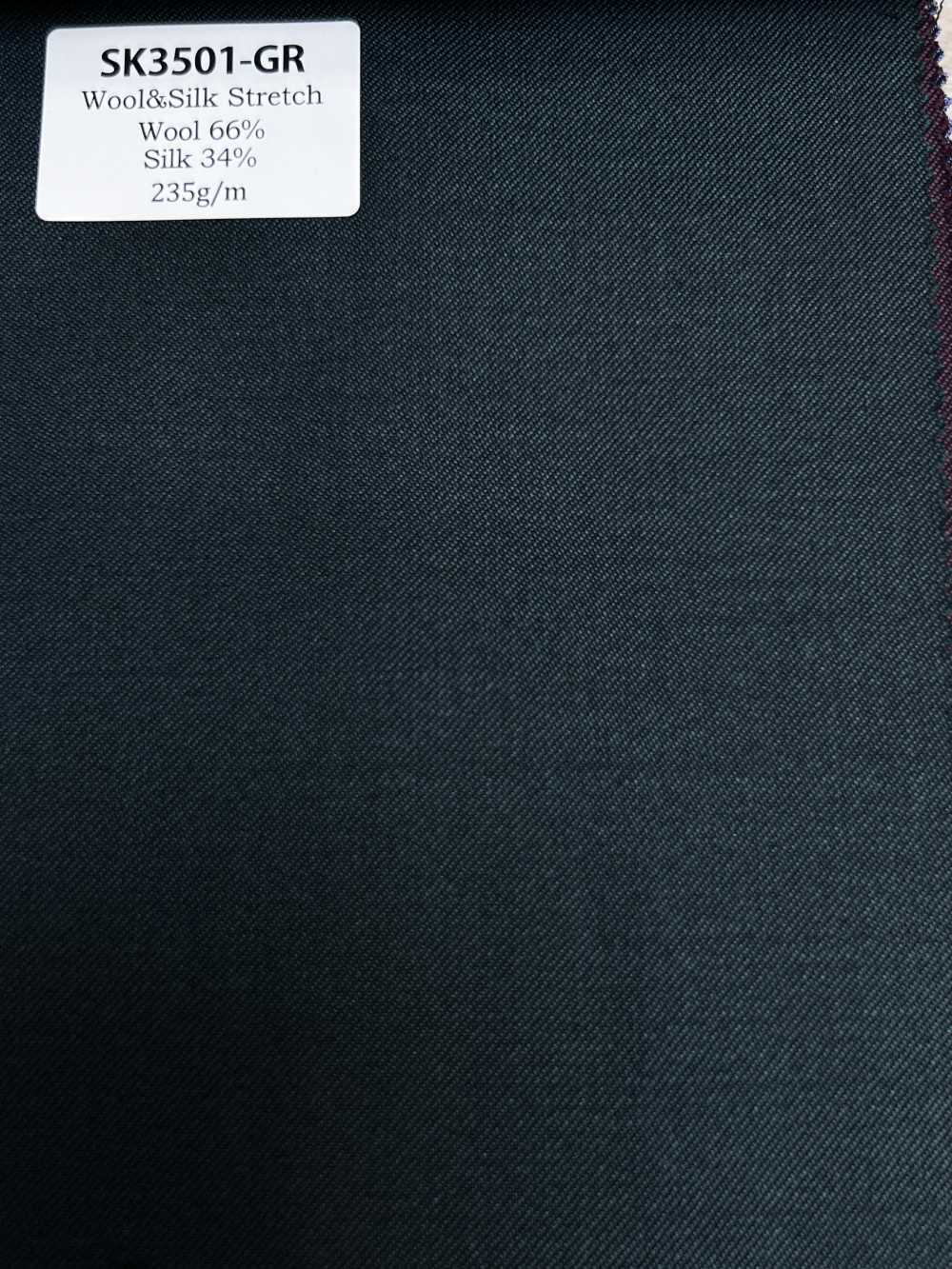 SK3501-GR 定番  国産 シルクウールストレッチ グリーン[生地] 細井商事株式会社