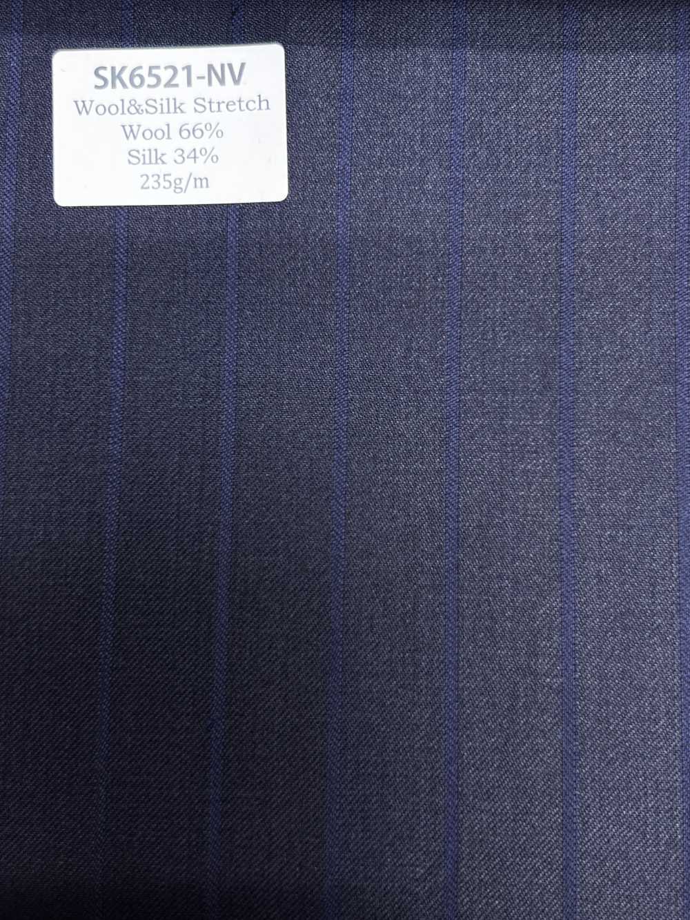 SK6521-NV 国産 シルクウールストレッチ ブラウン ストライプ[生地] 細井商事株式会社