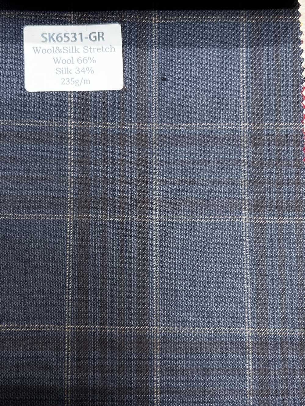 SK6531-GR 国産 シルクウールストレッチ グリーン チェック[生地] 細井商事株式会社