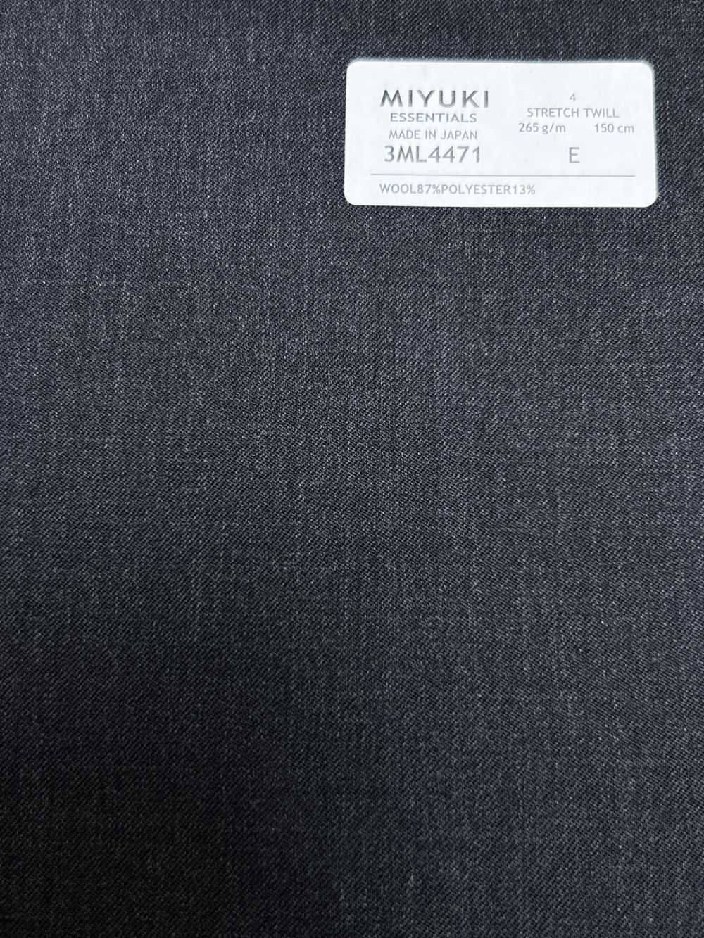 3ML4471 26AW 御幸生地 MIYUKI エッセンシャルズ ESSENTIALS STRETCH TWILL チャコールグレー 無地 御幸毛織(ミユキ)