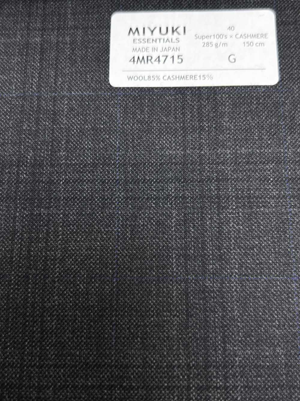 4MR4715 26AW Super100's × CASHIMERE チャコールグレー チェック[生地] 御幸毛織(ミユキ)