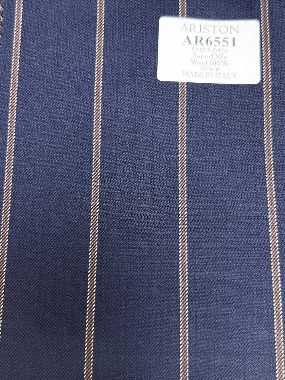 AR6551 ARISTON Super130's ネイビー×ブラウン ストライプ[生地] 細井商事株式会社