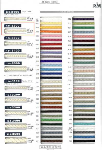 124-8200 アクリル 江戸打コード 丸紐