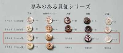 1740 表穴4つ穴 縁あり 貝ボタン 4mm厚