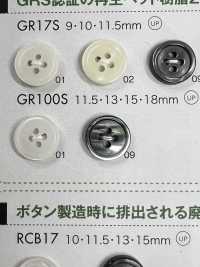 GR100S GRS認証 再生ペット樹脂25%混合ボタン フチあり 4つ穴 大阪プラスチック工業(DAIYA BUTTON) サブ画像