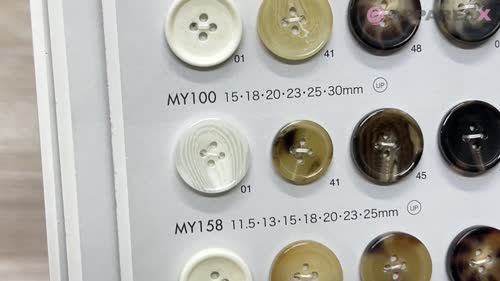 MY100 ポリエステル樹脂製 水牛調 4つ穴ボタン 大阪プラスチック工業