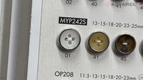 MYP242S 上品 シルバー 4つ穴 ポリエステル ボタン 大阪プラスチック