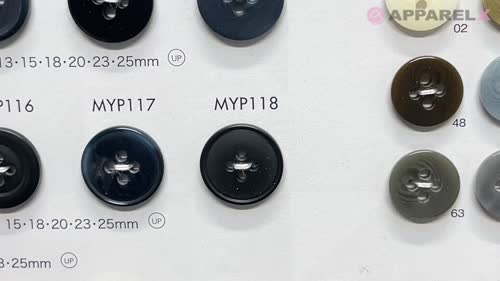 MYP118 ポリエステル樹脂製 フチあり 4つ穴ボタン 大阪プラスチック