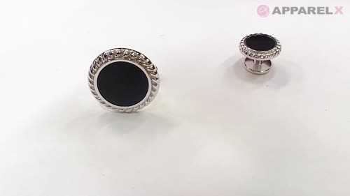 A-1 純銀製フォーマルカフス&スタッドセット オニキス シルバー丸型